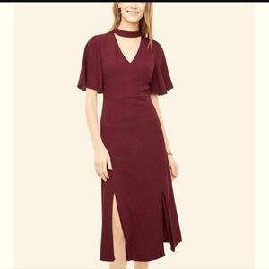 Ann Taylor sz 8 wine color keyhole midi dress burgandy new